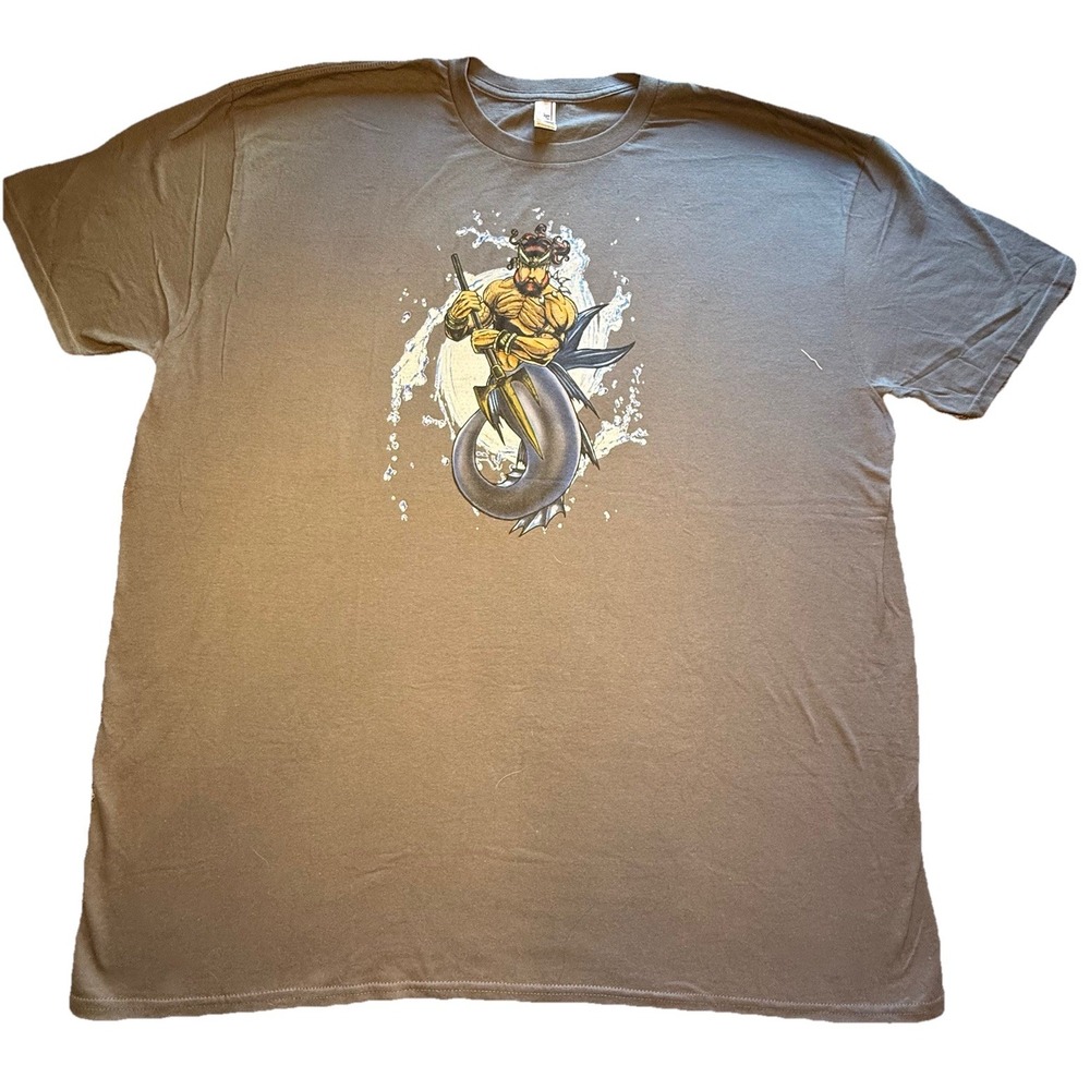 Anvil Mens 3XL Gray Poseidon Graphic T-Shirt Sea God Merman Art Short Sleeve Tee